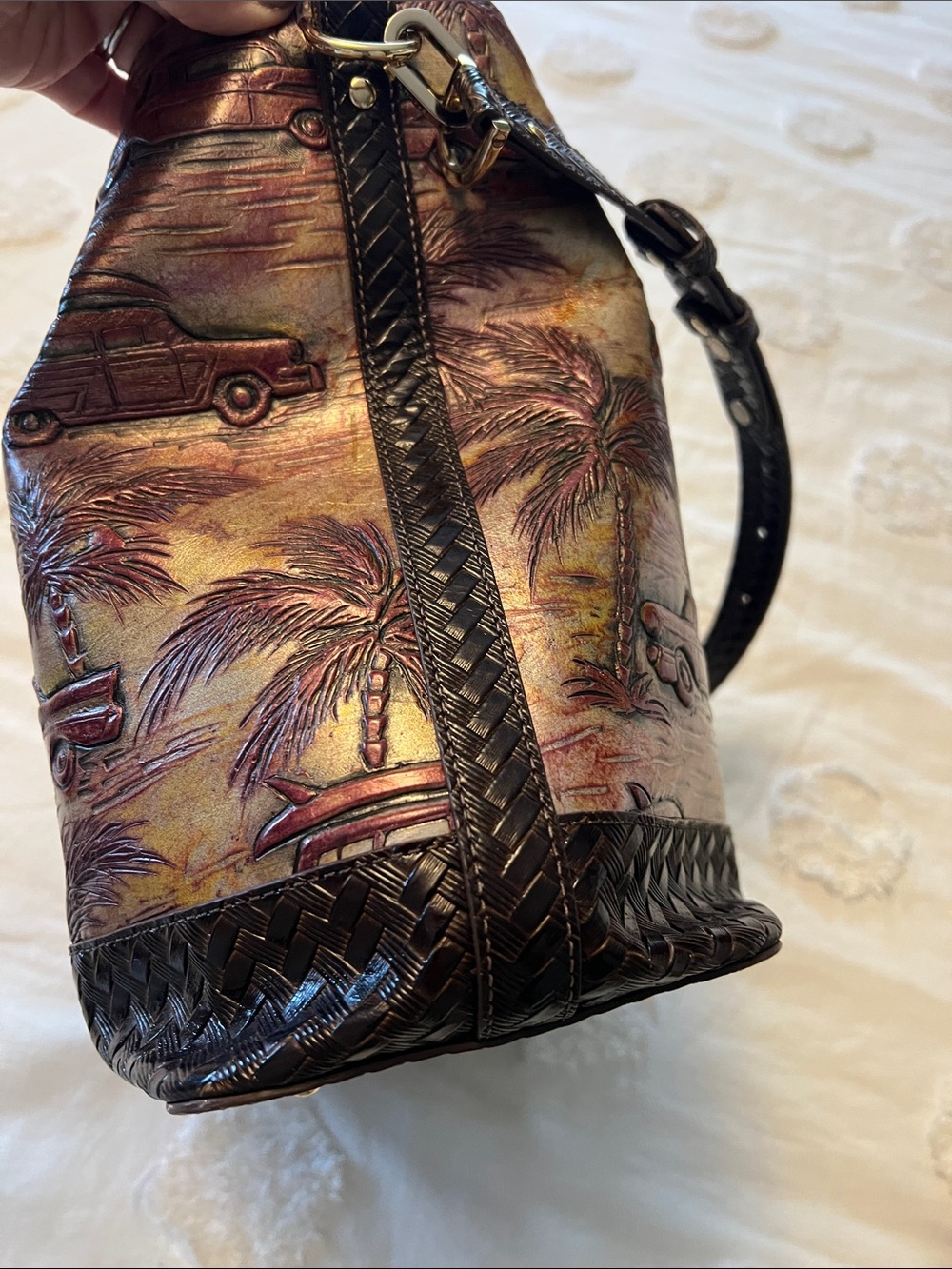 Brahmin Metallic Palm & Woodie Shoulder Bag in Bronze and Black - Picture 4 of 6